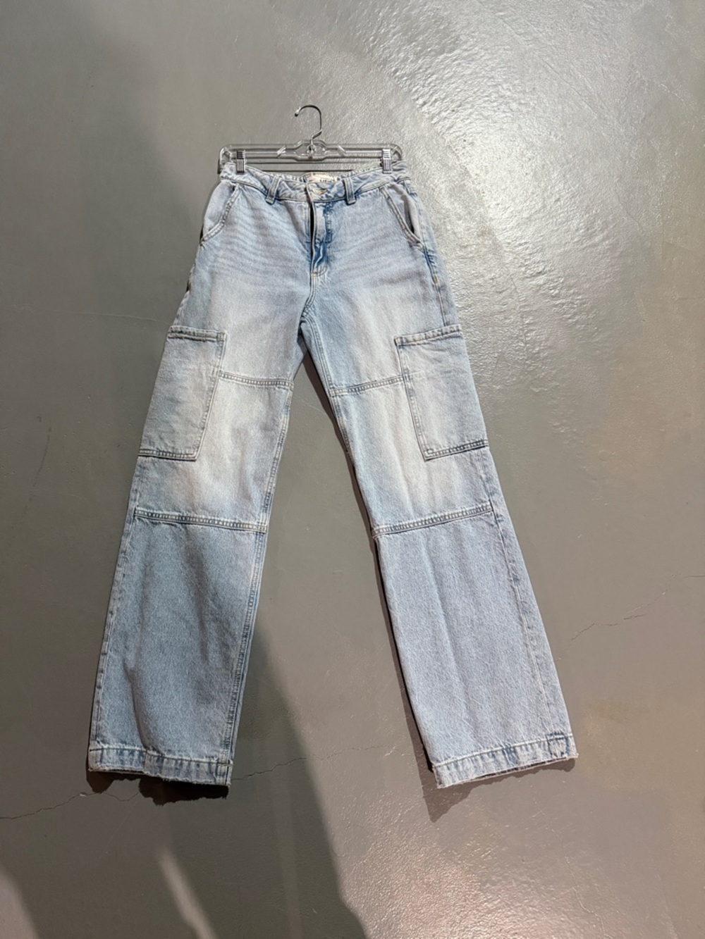 Garage light Wash Wide Leg Denim Cargo Jeans